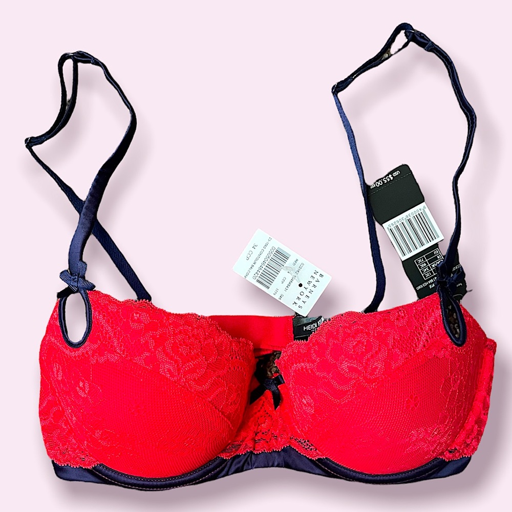 Heidi Klum Intimates  ZOE ruby red lace padded balconett bra.Size US 34C